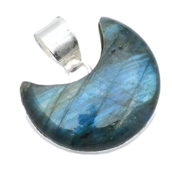Labradorite Half 🌙 Moon 925 Gemstone Pendant - Picture 1 of 6